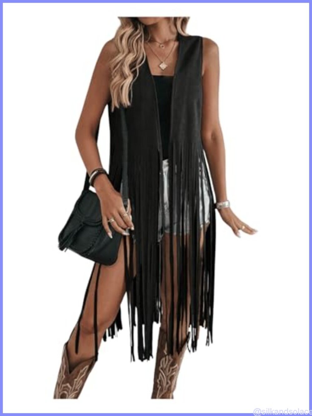 Women's Sleeveless Faux Suede Fringe Vest Open Front Western Jacket